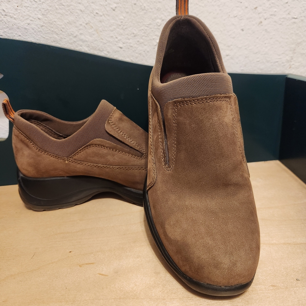 Bass Rally Womens 6.5M Slip Ons Comfort Loafers Brown Leather Suede Thick Soles
